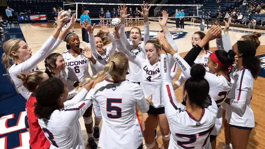 The volleyball team during the starting lineup