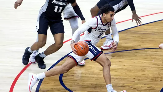 James Bouknight drives to the basket against Providence on February 16, 2021.