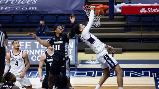 James Bouknight converts on a put back slam against Providence on February 16, 2021.