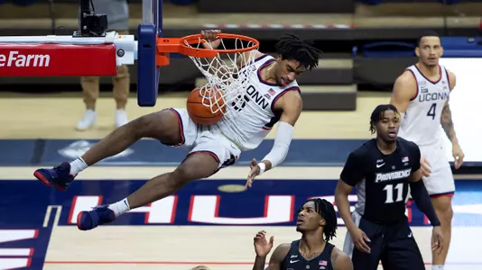 Isaiah Whaley takes in the view from ten feet against Providence on February 16, 2021.