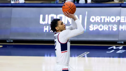 James Bouknight shoots a jumper against Providence on February 16, 2021.
