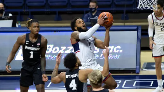 R.J. Cole drives to the basket against Providence on February 16, 2021.