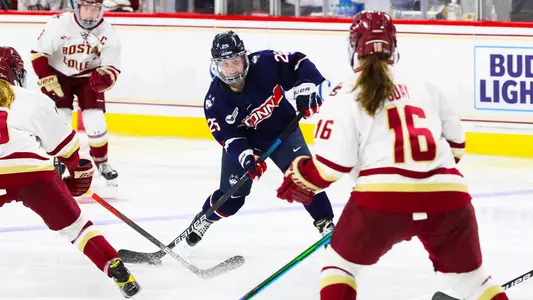 Jada Habisch prepares to take a shot against BC on February 28, 2021