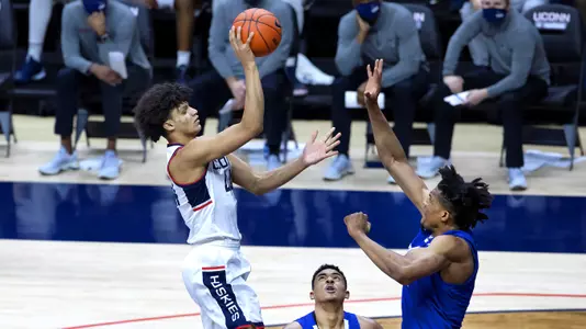 Andre Jackson shoots a floater against Seton Hall on February 6, 2021.
