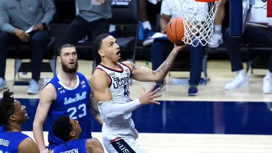 Tyrese Martin goes to the hoop against Seton Hall on February 6, 2021.