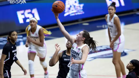 Nika Muhl lays it in against South Carolina on February 8, 2021.