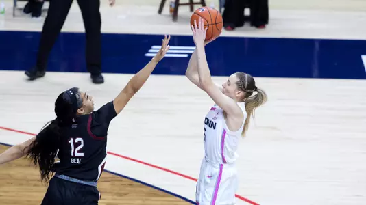 Paige Bueckers takes a jumper against South Carolina on February 8, 2021.