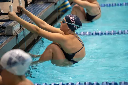 Swimmer gets set to begin the race