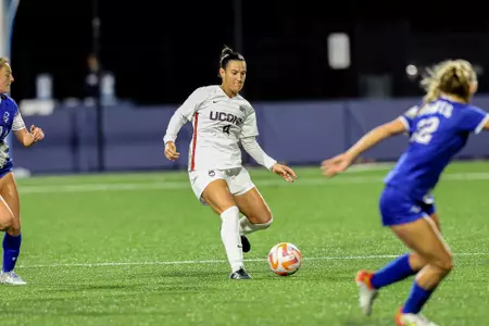 Oct. 27, 2022; Storrs, Connecticut, USA; UConn Huskies midfielder Lucy Cappadona (4) during a Big East conference matchup between Seton Hall and UConn at Joseph J. Morrone Stadium. The Huskies picked up a 4-0 victory over the Pirates. Photo by Brian Foley for Clarus Multimedia.