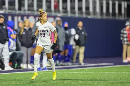 Oct. 27, 2022; Storrs, Connecticut, USA; UConn Huskies forward Duda Santin (99) during a Big East conference matchup between Seton Hall and UConn at Joseph J. Morrone Stadium. The Huskies picked up a 4-0 victory over the Pirates. Photo by Brian Foley for Clarus Multimedia.