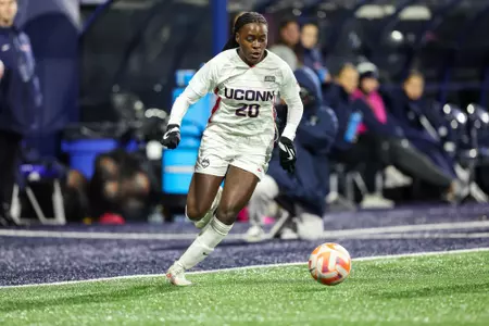 Oct. 27, 2022; Storrs, Connecticut, USA; UConn Huskies forward Chioma Okafor (20) during a Big East conference matchup between Seton Hall and UConn at Joseph J. Morrone Stadium. The Huskies picked up a 4-0 victory over the Pirates. Photo by Brian Foley for Clarus Multimedia.