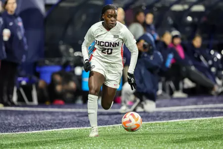 Oct. 27, 2022; Storrs, Connecticut, USA; UConn Huskies forward Chioma Okafor (20) during a Big East conference matchup between Seton Hall and UConn at Joseph J. Morrone Stadium. The Huskies picked up a 4-0 victory over the Pirates. Photo by Brian Foley for Clarus Multimedia.