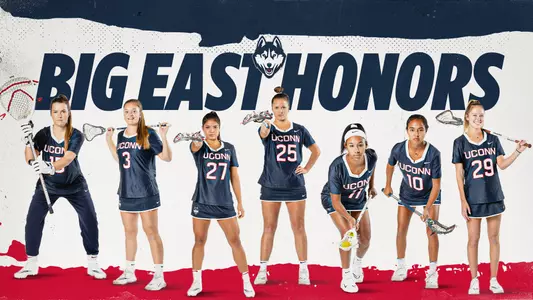 Graphic featuring the seven members of the women's lacrosse team who earned All-BIG EAST recognition
