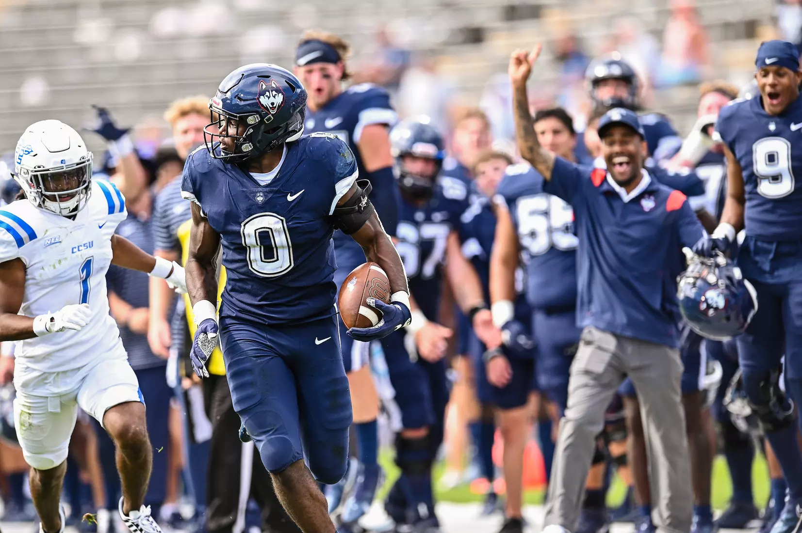 NCAA DI Football- 2022 - CCSU at UConn, Rentschler Field, East Hartford, Connecticut.