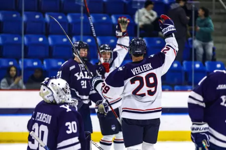 Jake Veilleux celebrates goal