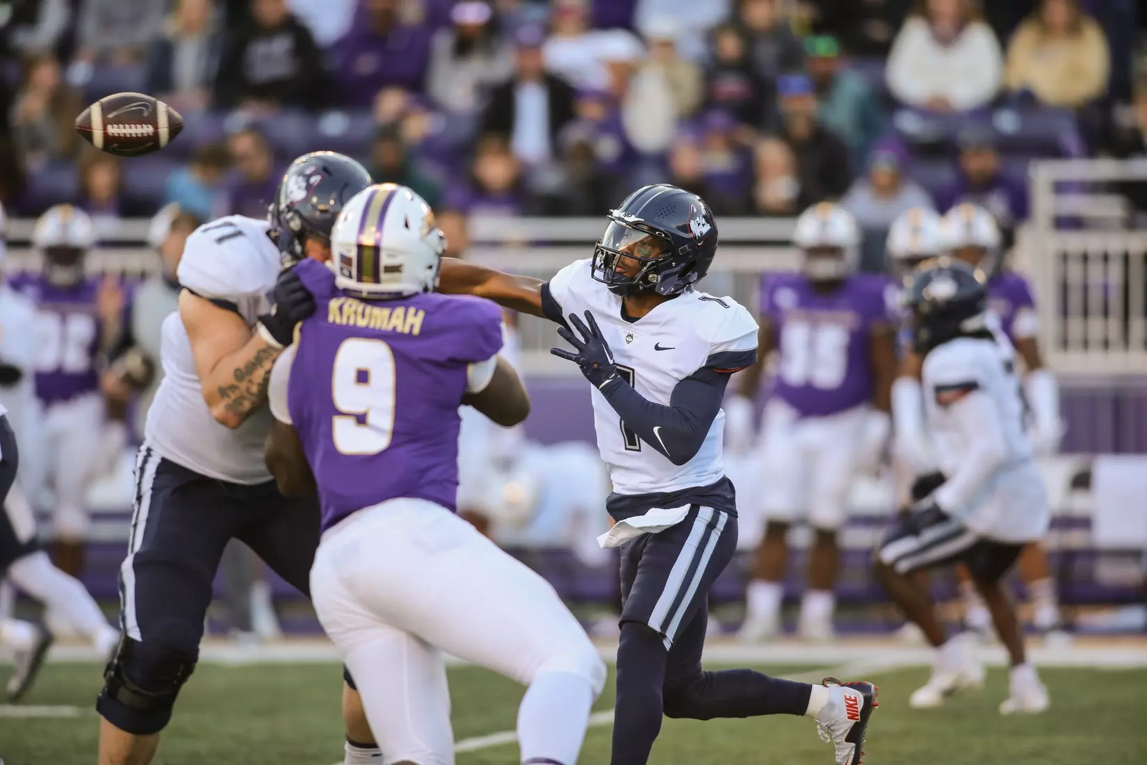 Ta'Quan Roberson throws a pass at the JMU game.