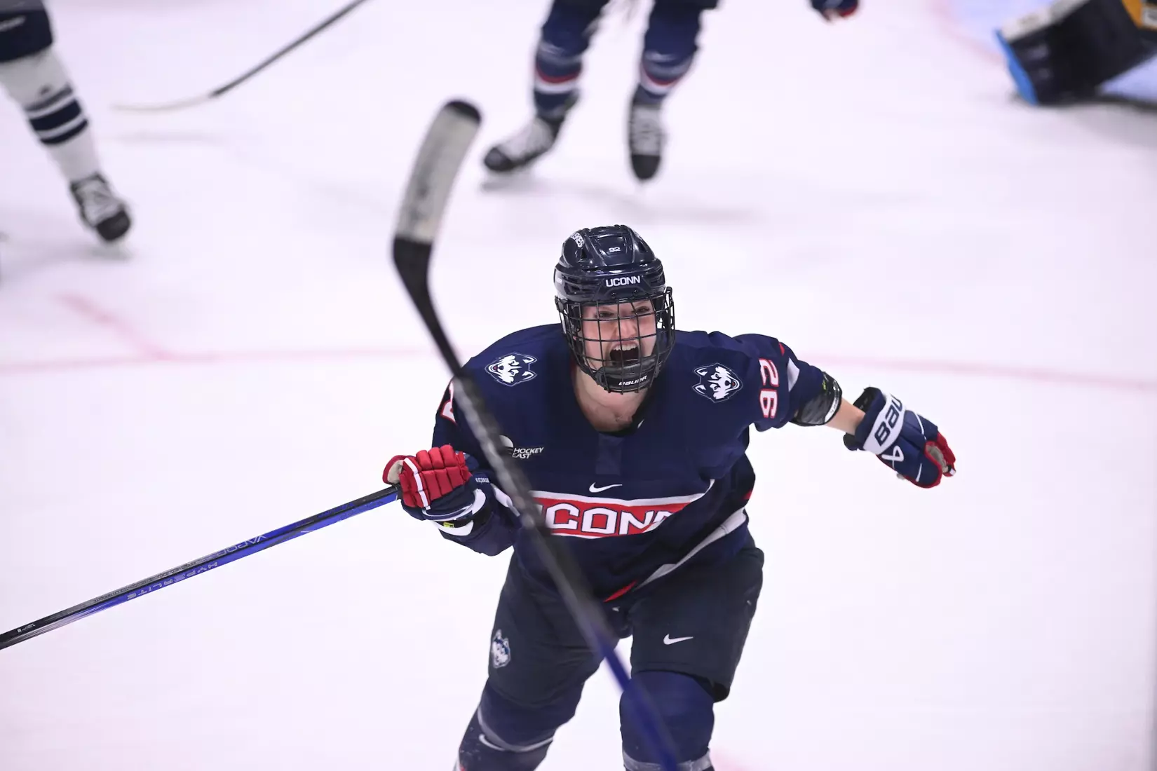 Ashley Allard yells during the UConn vs. Quinnipiac game in the 2023 Nutmeg Classic.