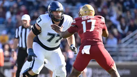 Oct 18, 2025; Chestnut Hill, Massachusetts, USA; Second half game action UConn vs Boston College at Alumni Stadium. Mandatory Credit: Eric Canha-Imagn Images