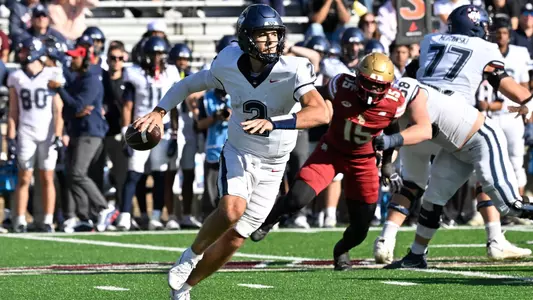 Oct 18, 2025; Chestnut Hill, Massachusetts, USA; Second half game action UConn vs Boston College at Alumni Stadium. Mandatory Credit: Eric Canha-Imagn Images