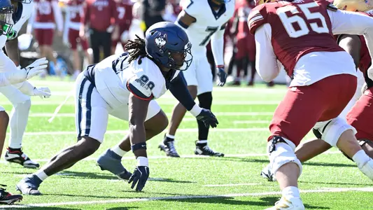 Oct 18, 2025; Chestnut Hill, Massachusetts, USA; First half UConn vs Boston College at Alumni Stadium. Mandatory Credit: Eric Canha-Imagn Images