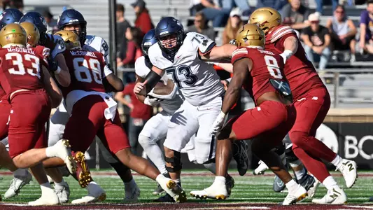 Oct 18, 2025; Chestnut Hill, Massachusetts, USA; Second half game action UConn vs Boston College at Alumni Stadium. Mandatory Credit: Eric Canha-Imagn Images