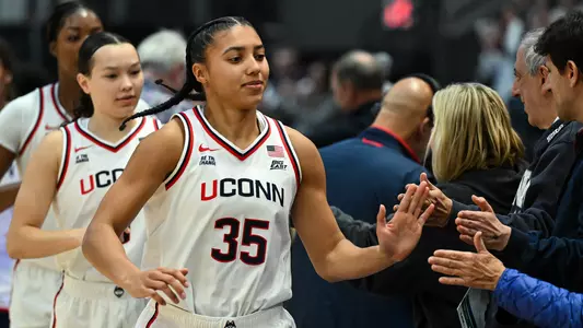 HARTFORD, Conn - October 26 - Azzi Fudd #35 of the UConn Huskies against the Southern Connecticut State University Owls at PeoplesBank Arena in Hartford, CT. 
Photo by Simon Asher