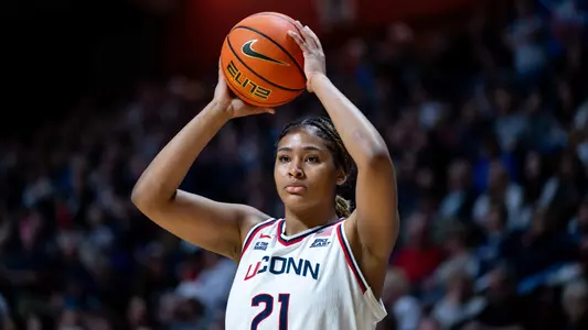 UNCASVILLE, CONNECTICUT - March 8 - Sarah Strong #21 of the UConn Huskies against the Creighton Bluejays during the Big East Women’s Basketball Semifinals at Mohegan Sun Arena in Uncasville, Connecticut.
Photo by Simon Asher