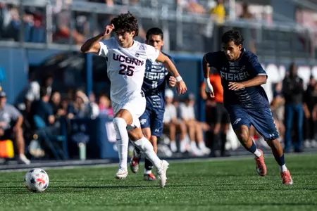 STORRS, CONNECTICUT - September 06 - Mateo DePinho #25 of the UConn Huskies in the game against the Fisher College Falcons at the Joseph J. Morrone Stadium at Rizza Performance Center on September 06 in Storrs, Connecticut.
Photo by Simon Asher