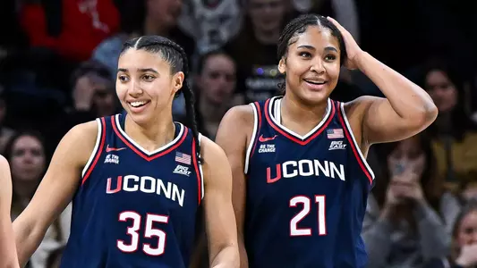 WASHINGTON, D.C. - January 22 - Azzi Fudd #35 of the UConn Huskies, Sarah Strong #21 of the UConn Huskies in the game against the Georgetown Hoyas at CareFirst Arena in Washington, D.C.
Photo by Simon Asher