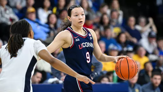MILWAUKEE, WI - February 14 - Kayleigh Heckel #9 of the UConn Huskies during the game between the UConn Huskies and the Marquette Golden Eagles at Al McGuire Center on February 14 in Milwaukee, Wisconsin.
Photo by Simon Asher