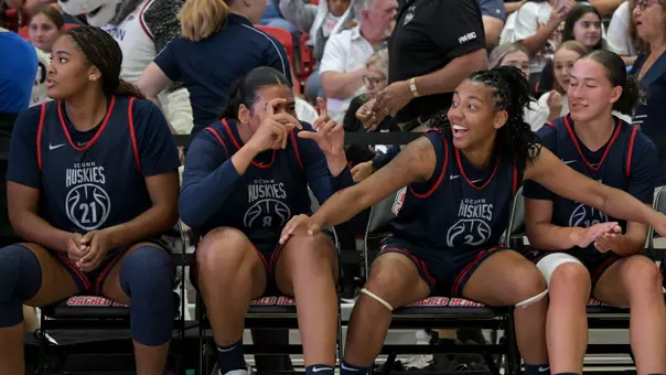 FAIRFIELD, Conn - September 21 - KK Arnold #2 of the UConn Huskies hypes up her teammates during the UConn Women’s Basketball open practice at Sacred Heart University at William H. Pitt Health and Recreation Center in Fairfield, CT.
Photo by Simon Asher