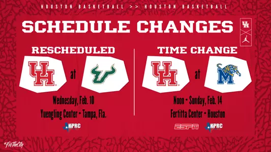 Schedule Update, USF (Feb. 10), Memphis (Feb. 14)