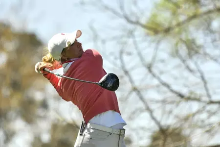 Karen Fredgaard of Denmark plays her stroke from the No. 3 tee during Round 2 of the Augusta National Women's Amateur, Thursday, April 1, 2021.