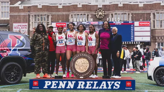 Sydni Townsend, Iman Babineaux, Kelly-Ann Beckford and Michaela Mouton at Penn Relays