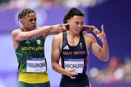 Shaun Maswanganyi and Louie Hinchliffe at 2024 Paris Olympics 100m Round 1