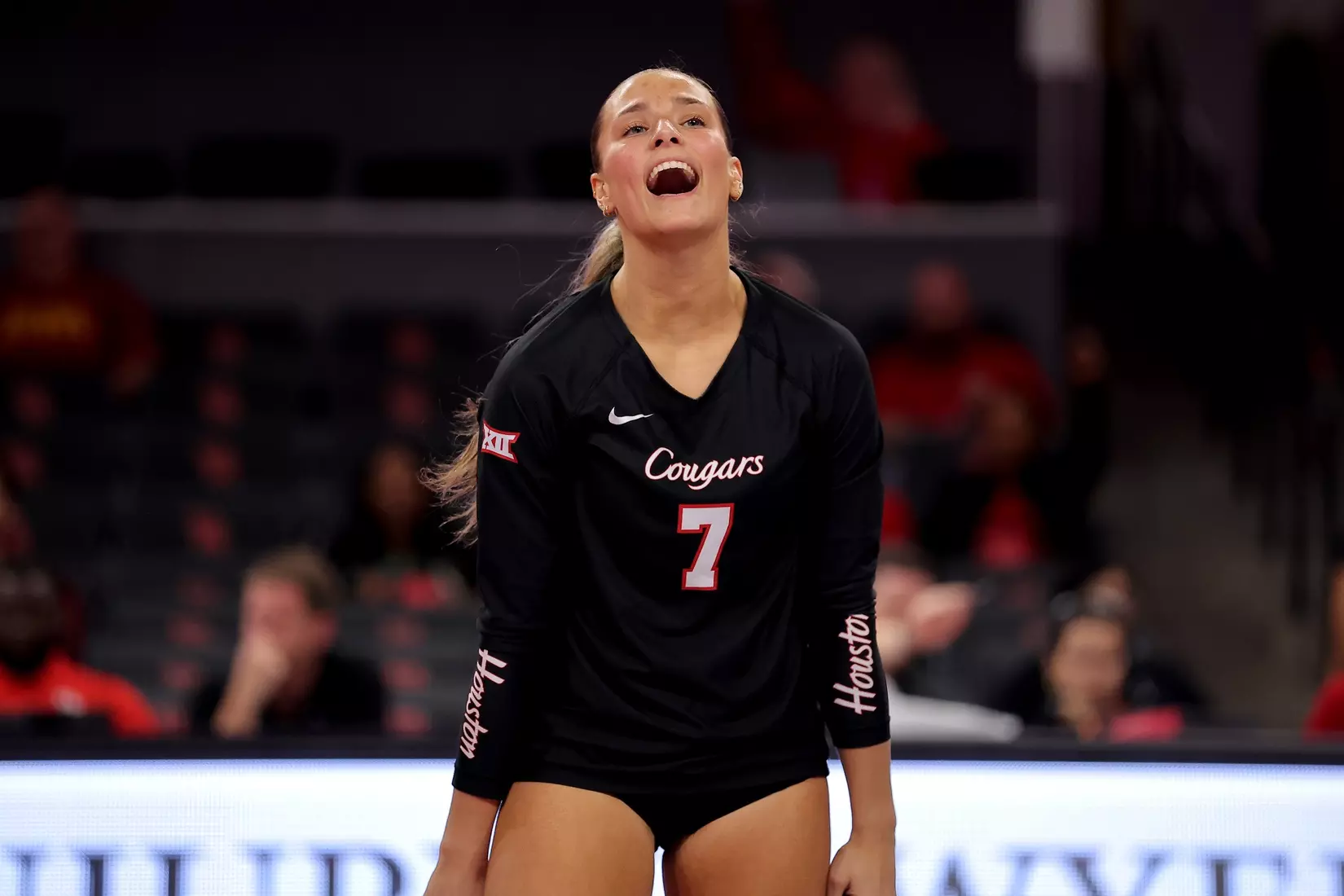 Olivia Klimis cheers after a point.