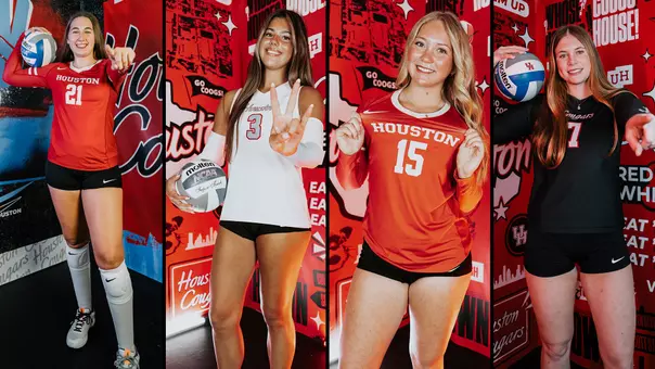 Leah Robinson, Shannon Dworaczyk, Cali Reece and Ava Wilkerson pose for individual photographs edited together during a photoshoot.