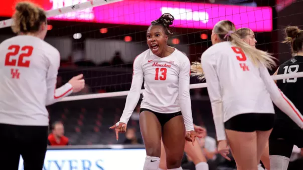 Barakat Rahmon celebrates after a point.