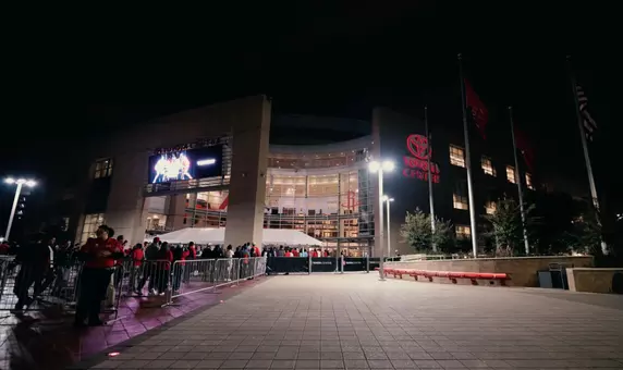 Toyota Center exterior, night