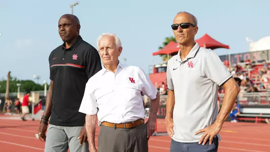 Carl Lewis, Tom Tellez and Kyle Tellez at the 2024 Tom Tellez Invitational