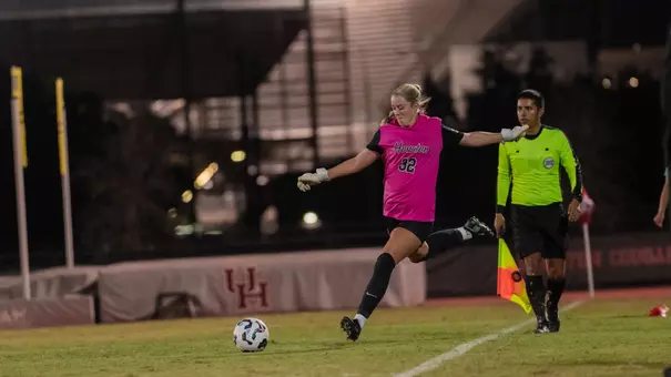 GK Sierra McCluer kicks a soccer ball