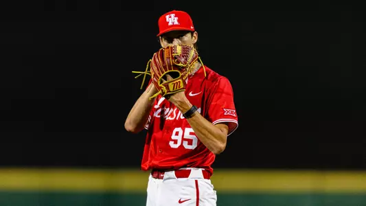 Kendall Hoffman stares at the batter prior to delivering a pitch,