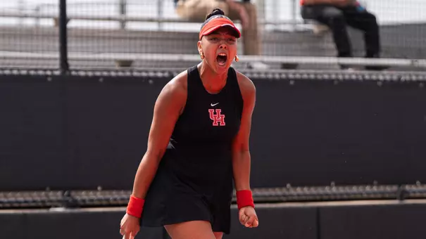 Chems Doha Zeghlouli celebrates after clinching the match against #35 Utah