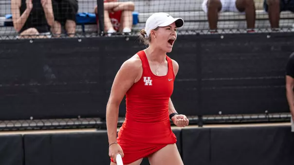 valeriia krokhotina celebrates after winning a point