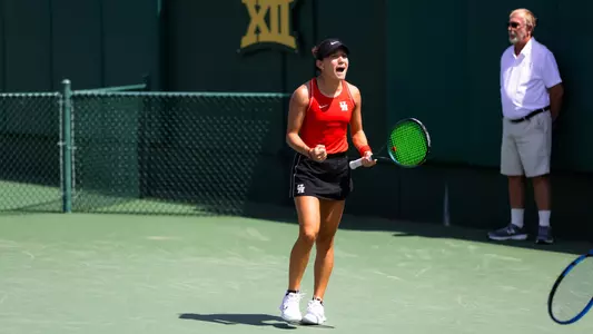 Gaby Cortes celebrates after scoring a point.