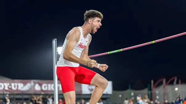 Antrea Mita celebrating after clearing high jump bar