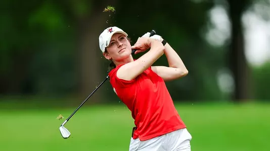 Natalie Saint Germain watches her shot during the Big 12 Championship Second Round