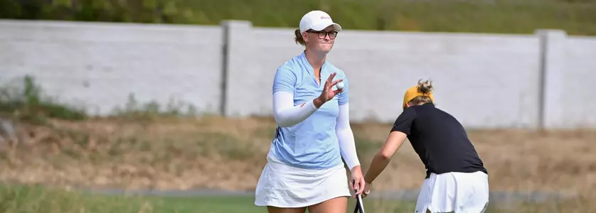 Moa Svedenskiöld waves with a ball in her hand during the NCAA Championships First Round