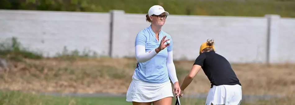 Moa Svedenskiöld waves with a ball in her hand during the NCAA Championships First Round