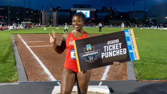 Cleo Agyepong holding 2026 NCAA ticket punched